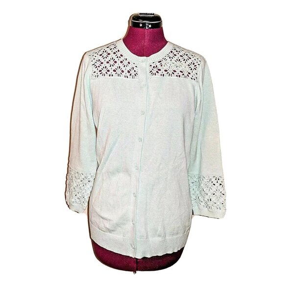 Isaac Mizrahi Cardigan Sweater Women M Green Cotton Button Front Classic Knit - Picture 1 of 7